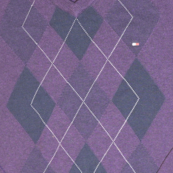 Tommy Hilfiger Men's Sweater Sz XL Argyle Purple Long Sleeve V-Neck Cotton EUC - Picture 6 of 14